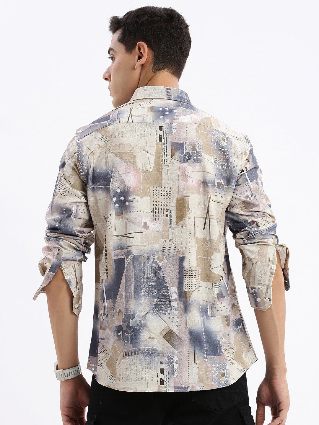 Men Spread Collar Abstract Slim Fit Multi Shirt