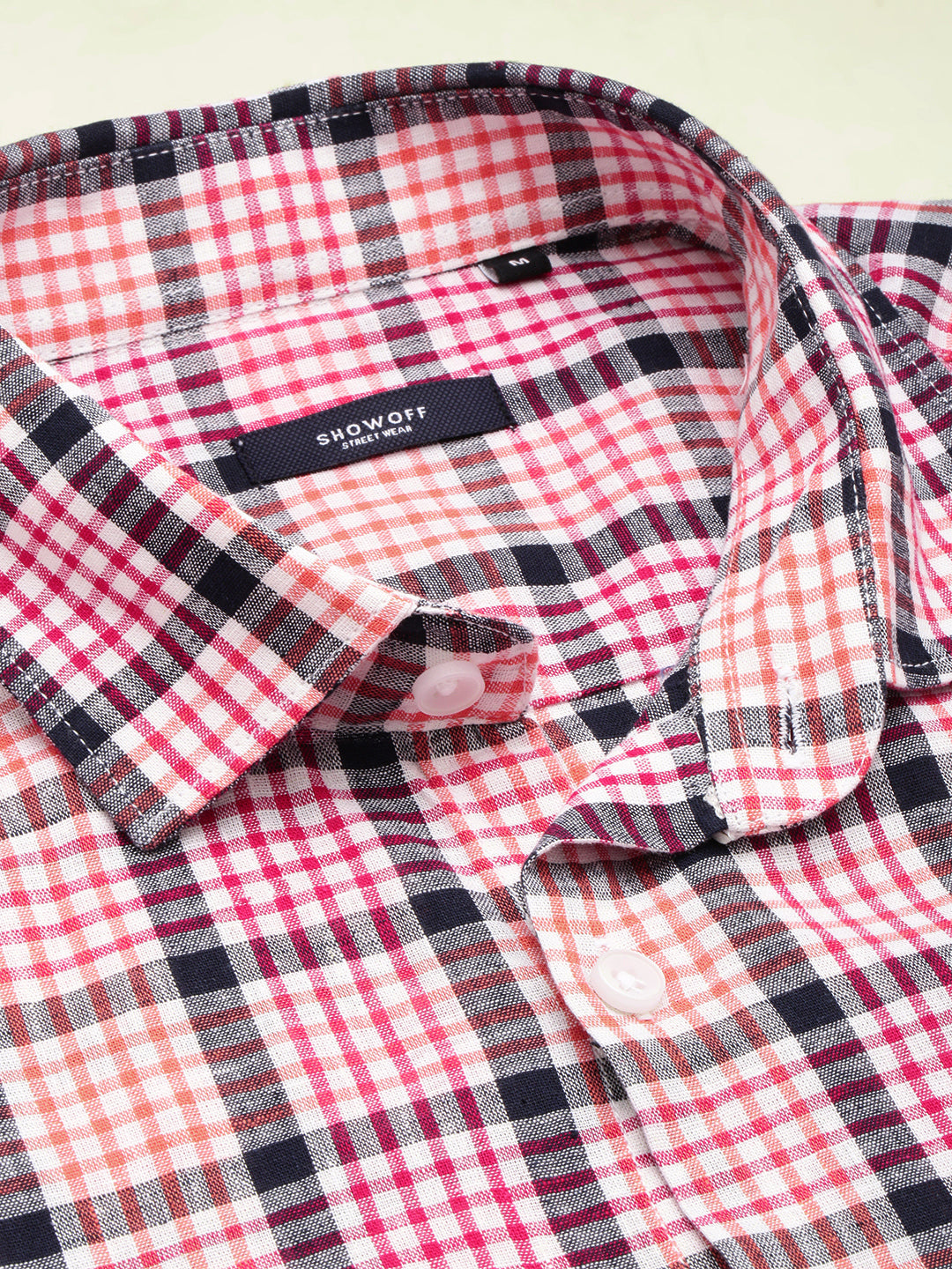 Men Spread Collar Checked White Shirt