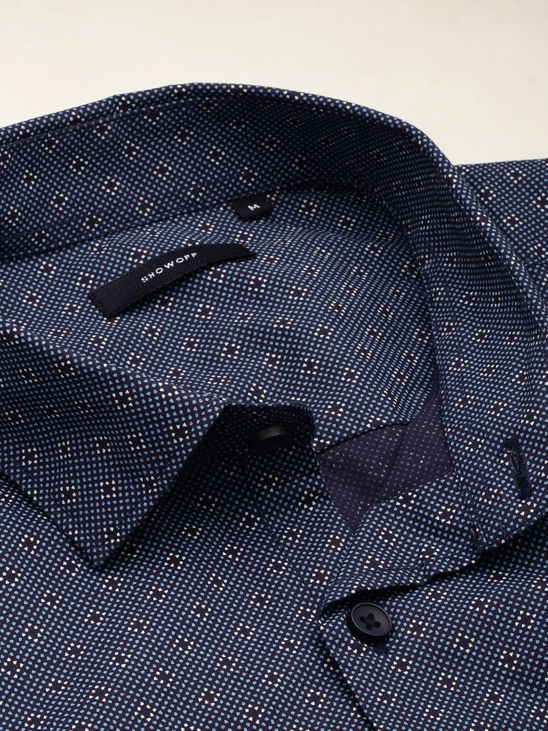 Men Spread Collar Printed Navy Blue Shirt