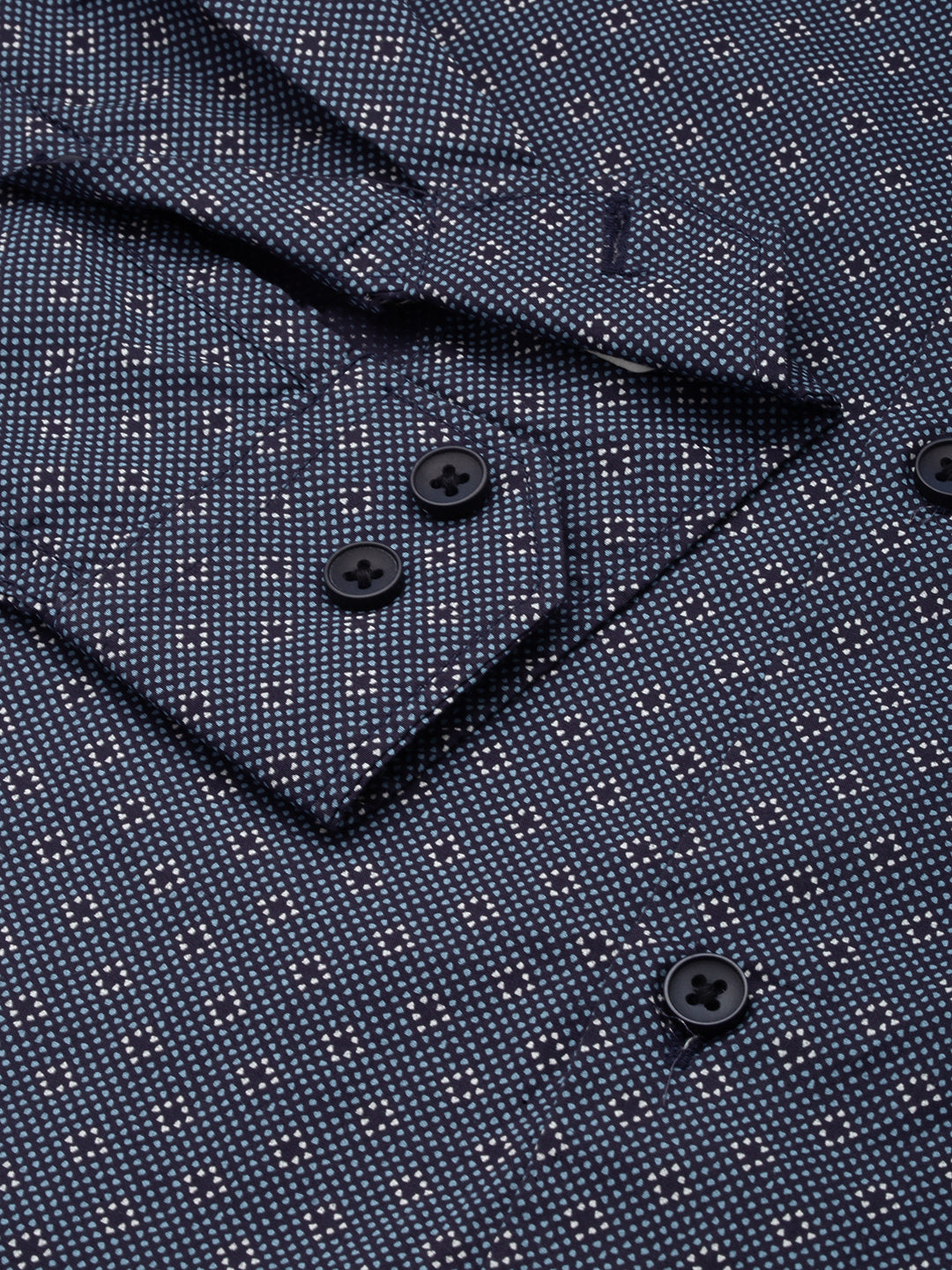 Men Spread Collar Printed Navy Blue Shirt