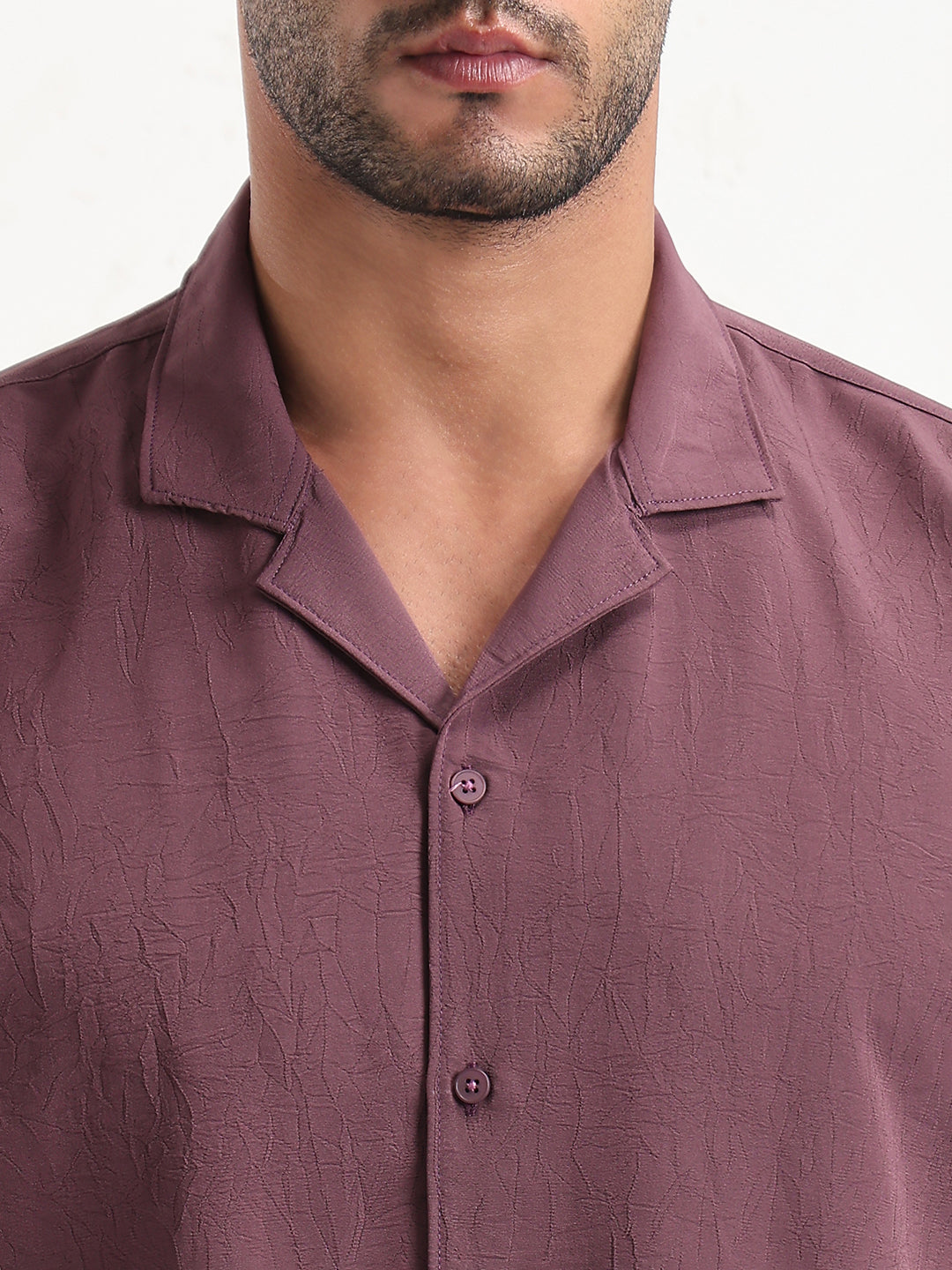 Men's Mauve Cuban Collar Solid Relaxed Fit Shirt