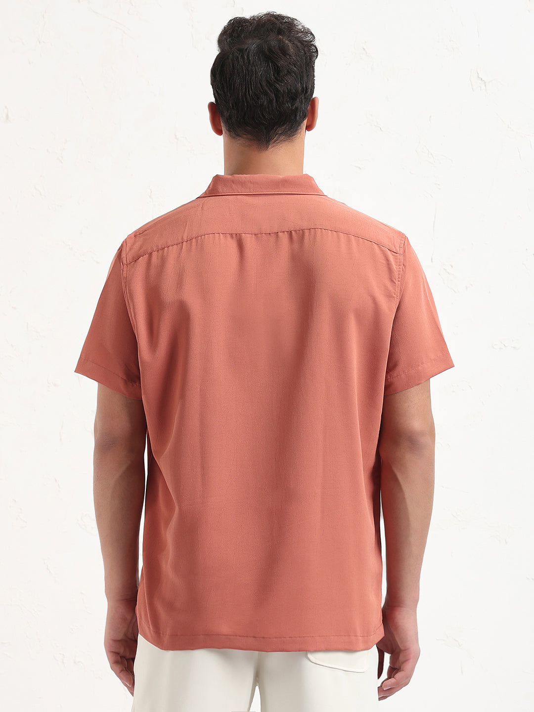 Men's Rust Cuban Collar Solid Relaxed Fit Shirt