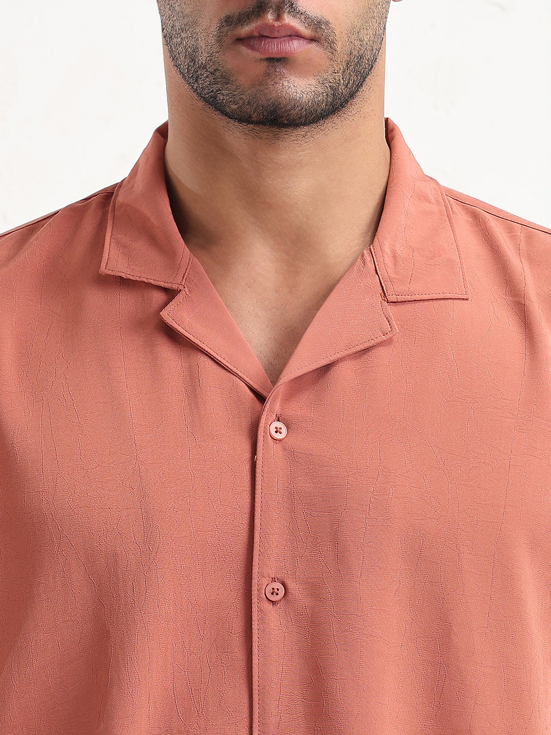 Men's Rust Cuban Collar Solid Relaxed Fit Shirt
