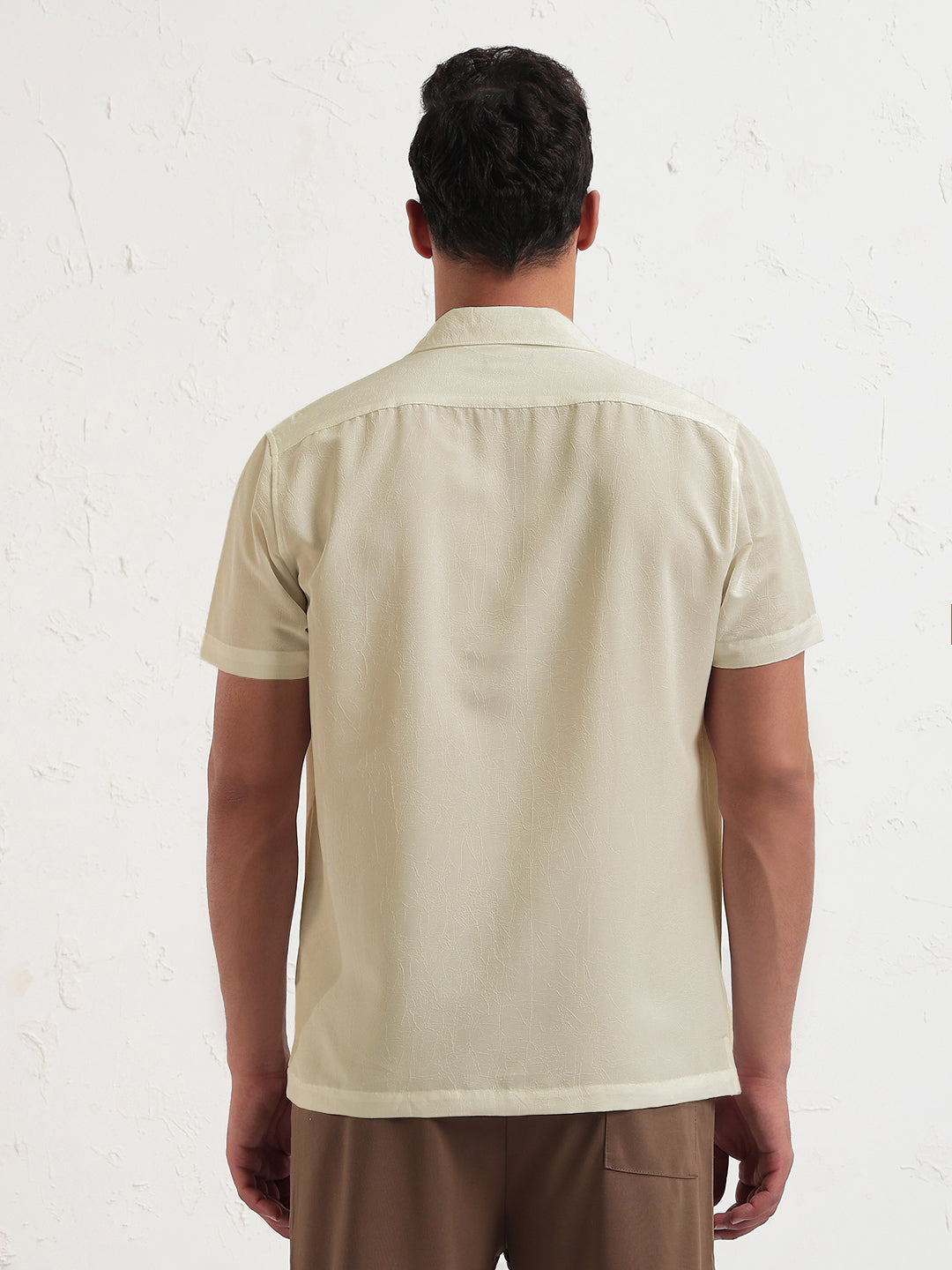 Men's Beige Cuban Collar Relaxed Fit Shirt