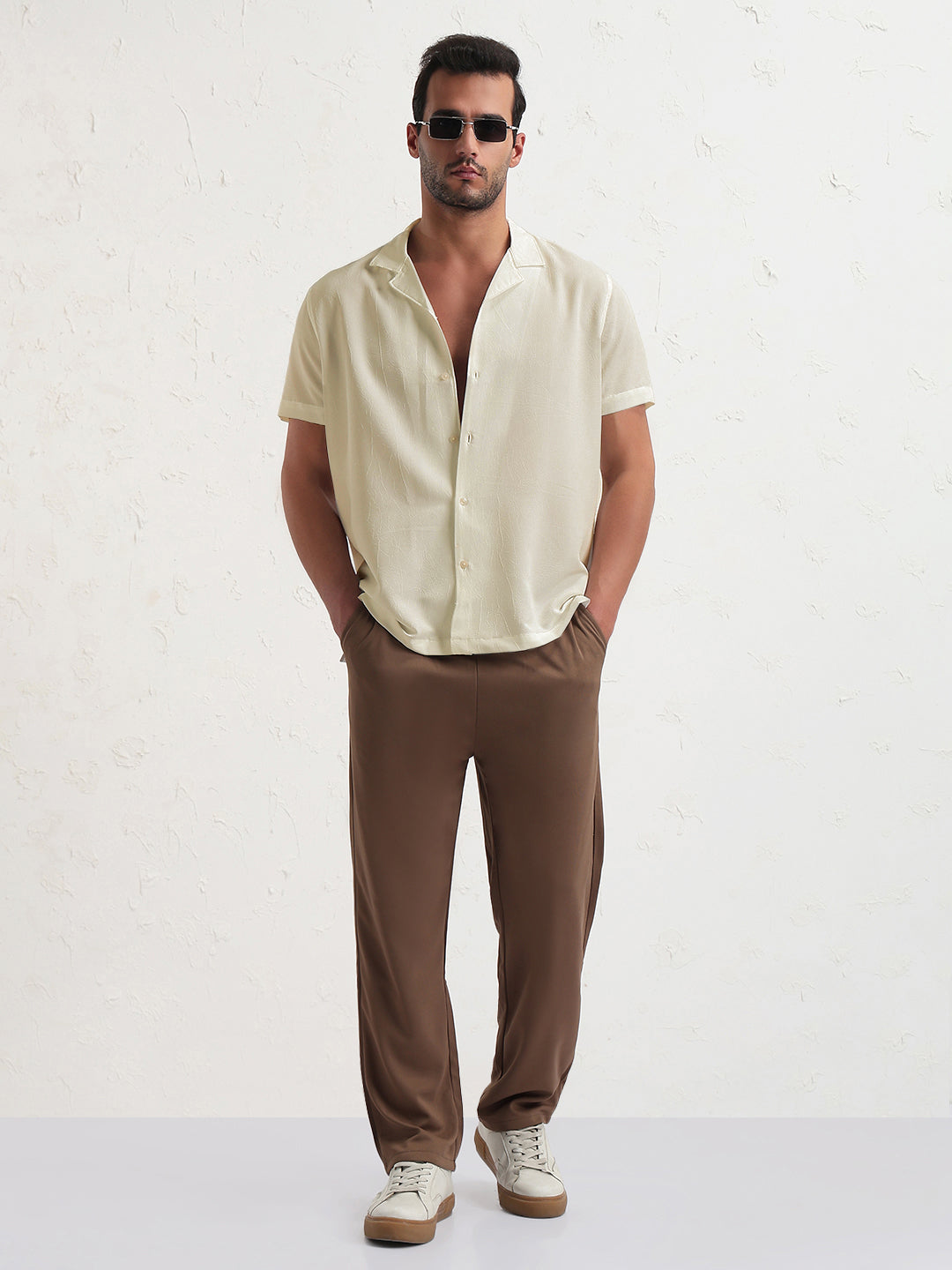 Men's Beige Cuban Collar Relaxed Fit Shirt