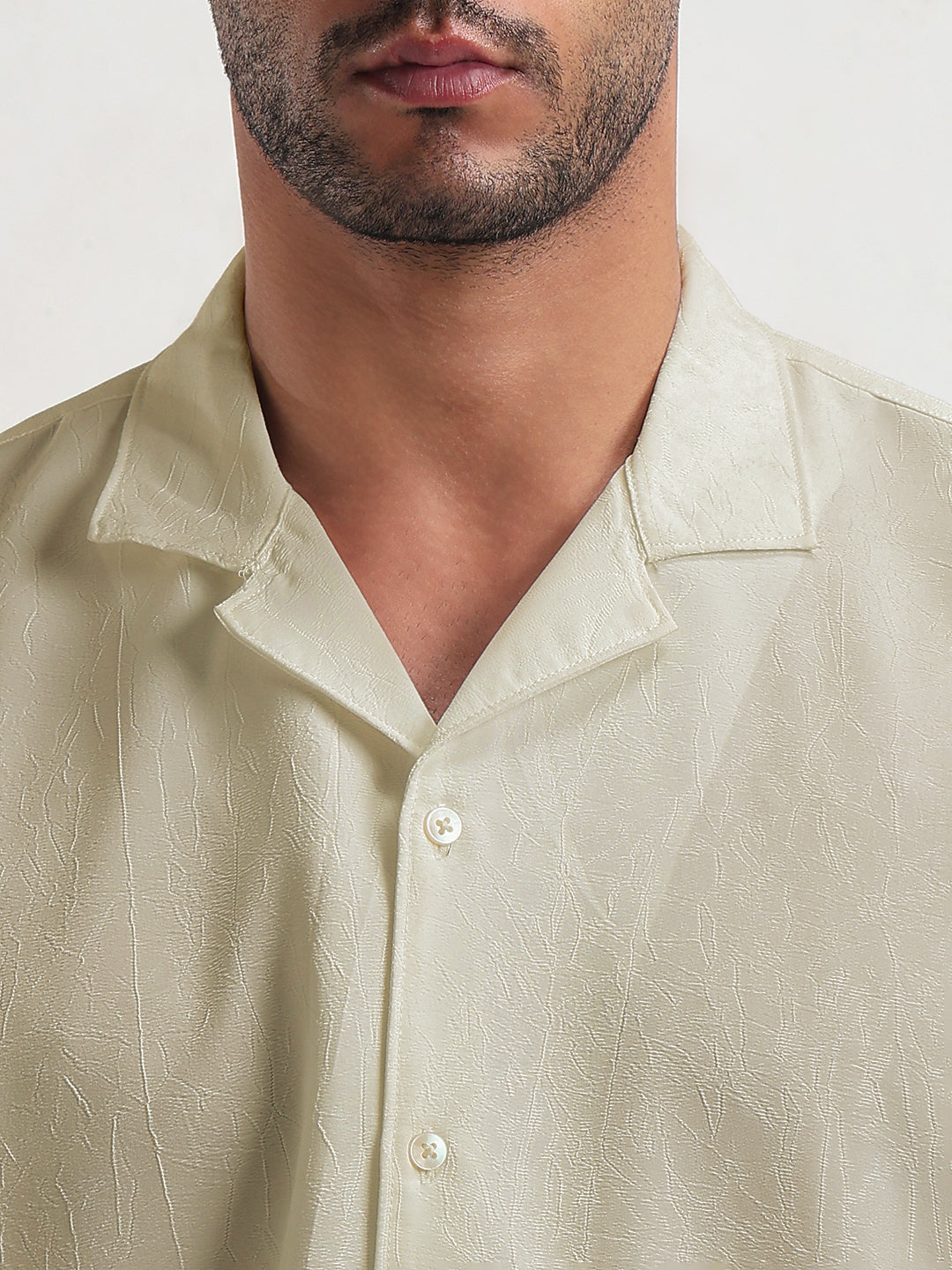 Men's Beige Cuban Collar Relaxed Fit Shirt