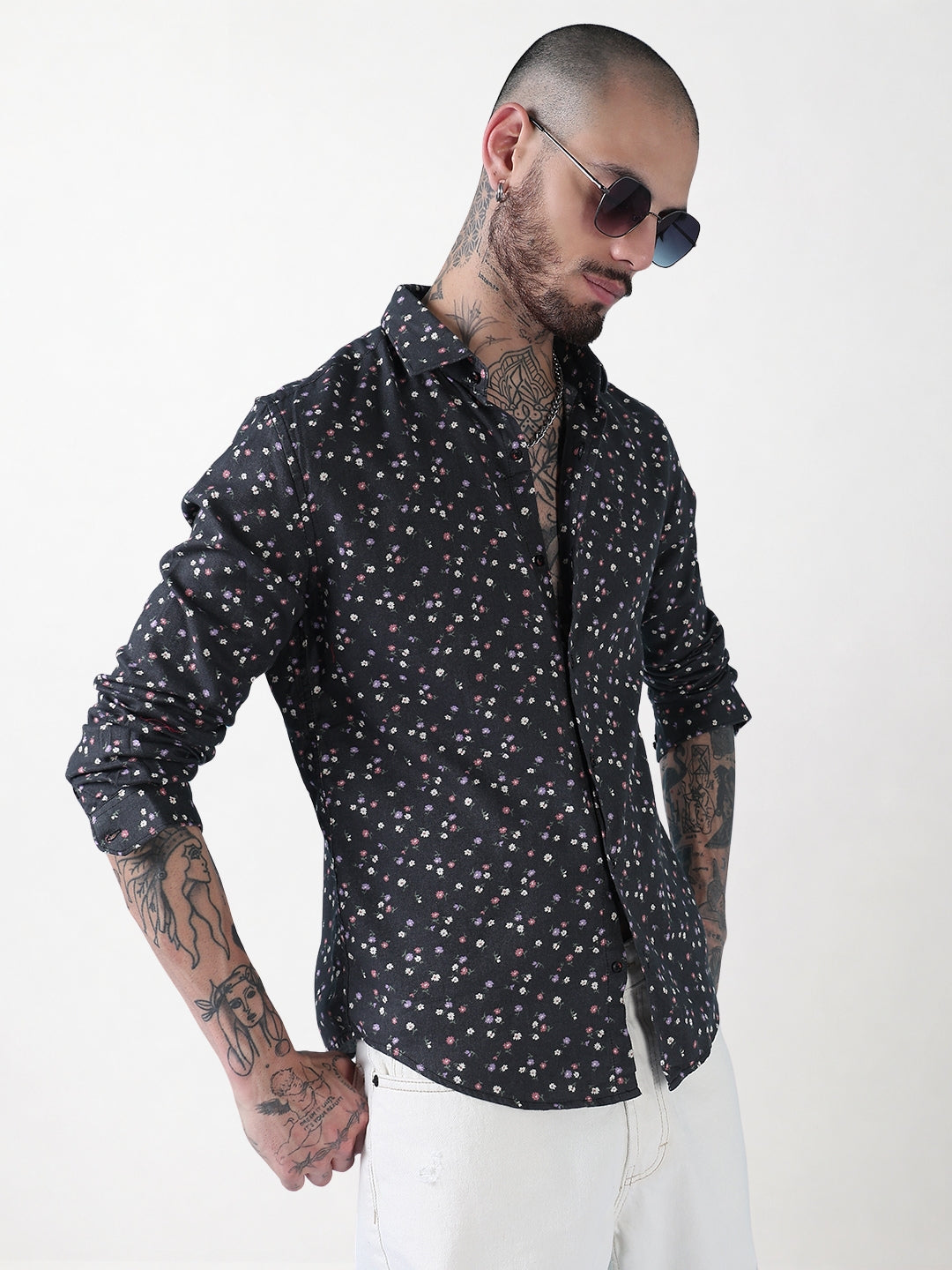 Men's Grey Floral Slim Fit Shirt