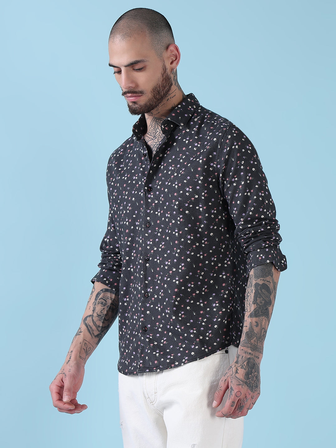 Men's Grey Floral Slim Fit Shirt
