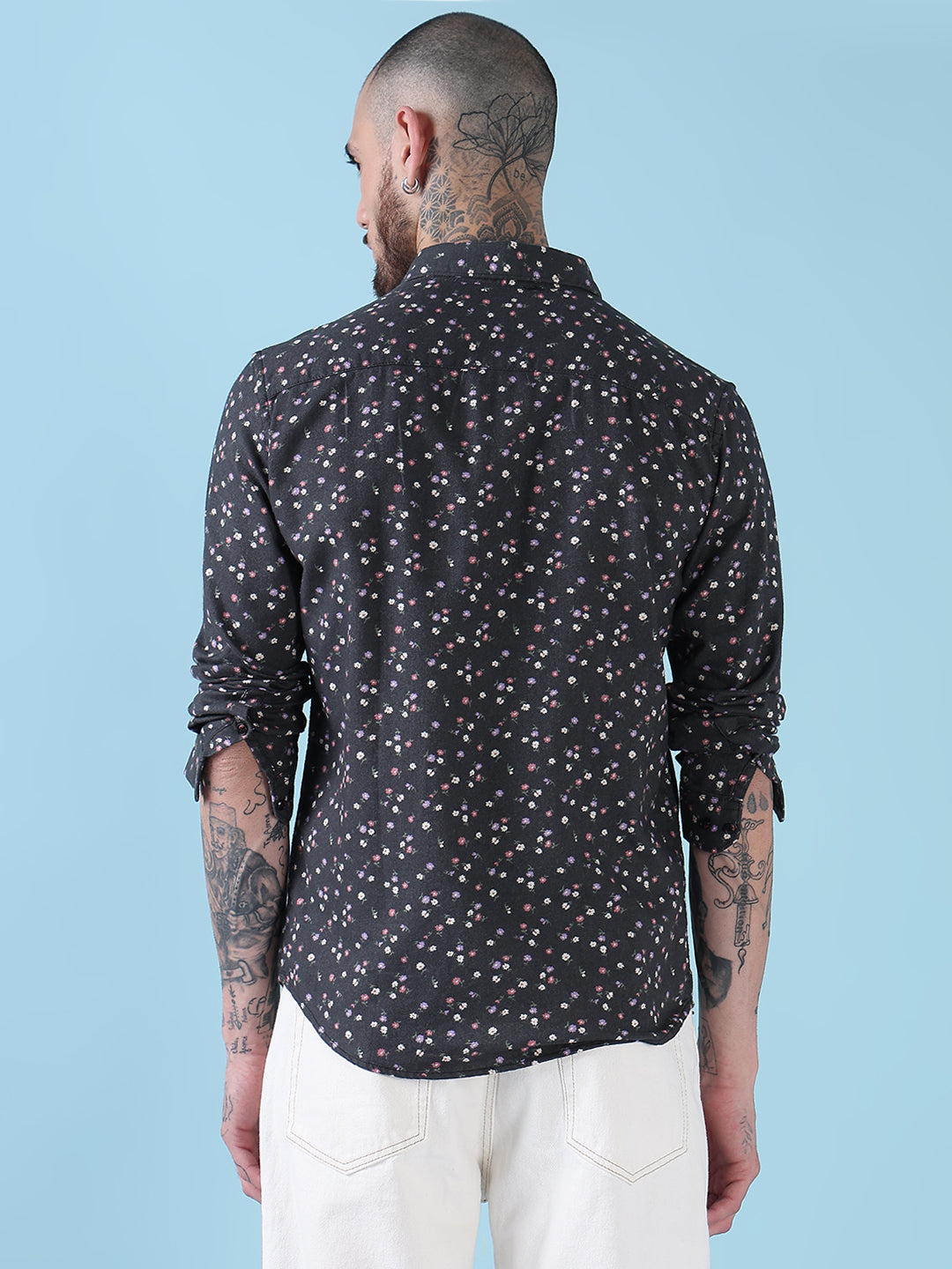 Men's Grey Floral Slim Fit Shirt
