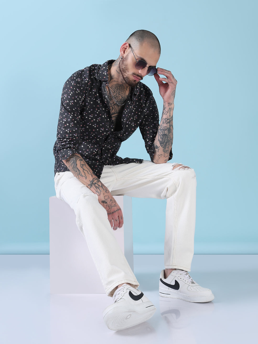 Men's Grey Floral Slim Fit Shirt