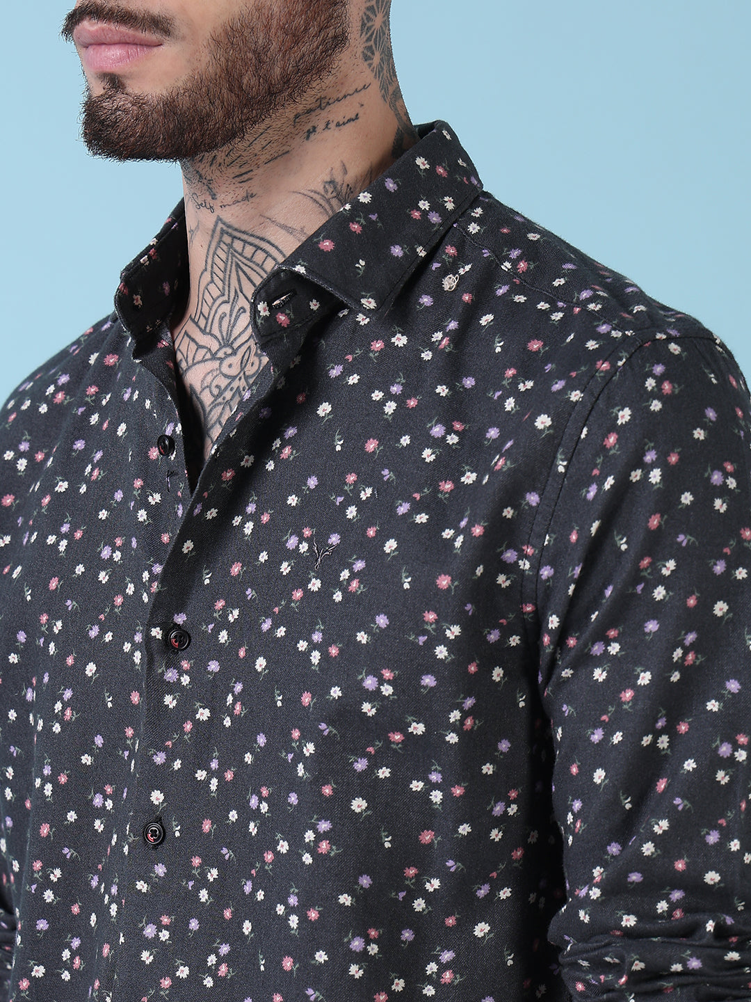 Men's Grey Floral Slim Fit Shirt