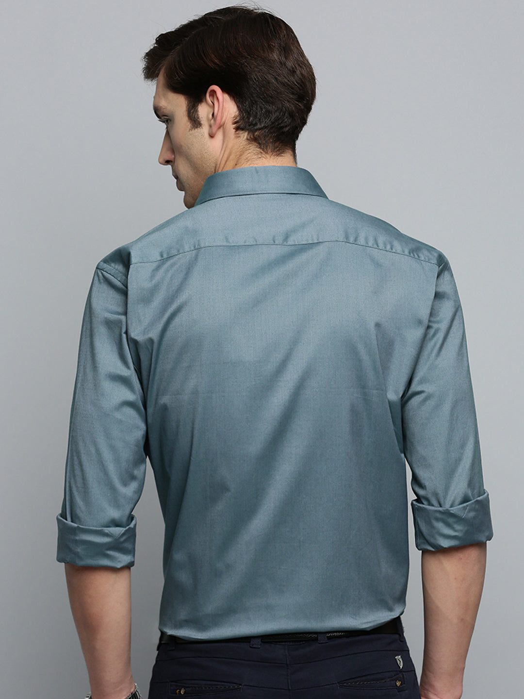 Men's Spread Collar Solid Grey Shirt