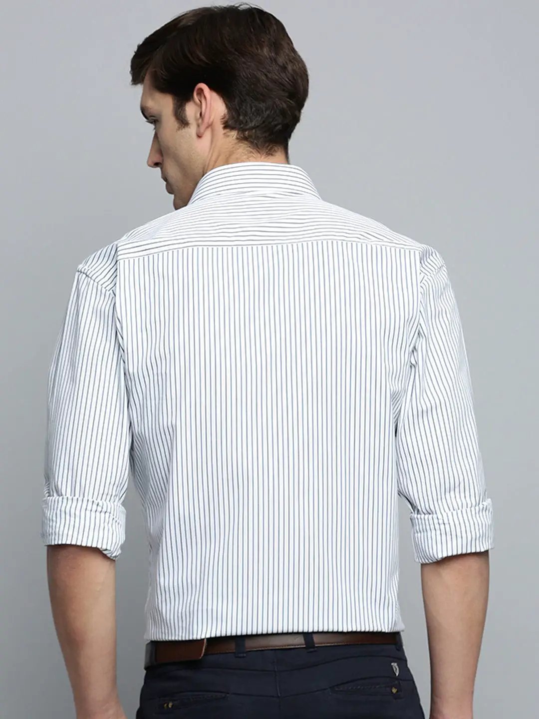 Men's Spread Collar Striped White Shirt