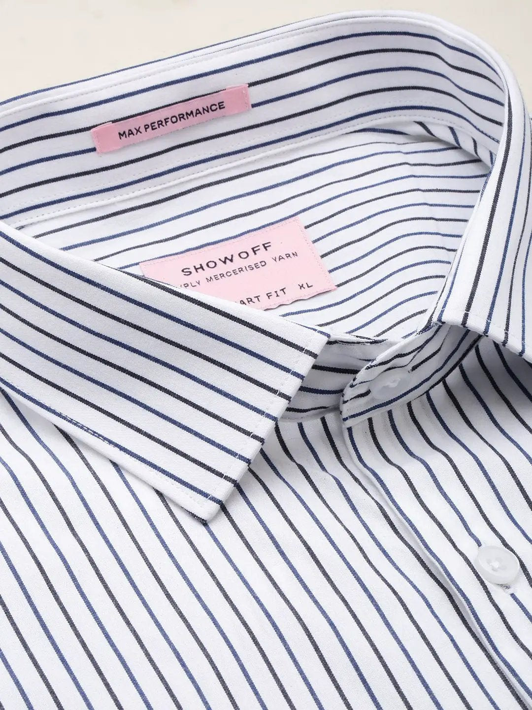 Men's Spread Collar Striped White Shirt
