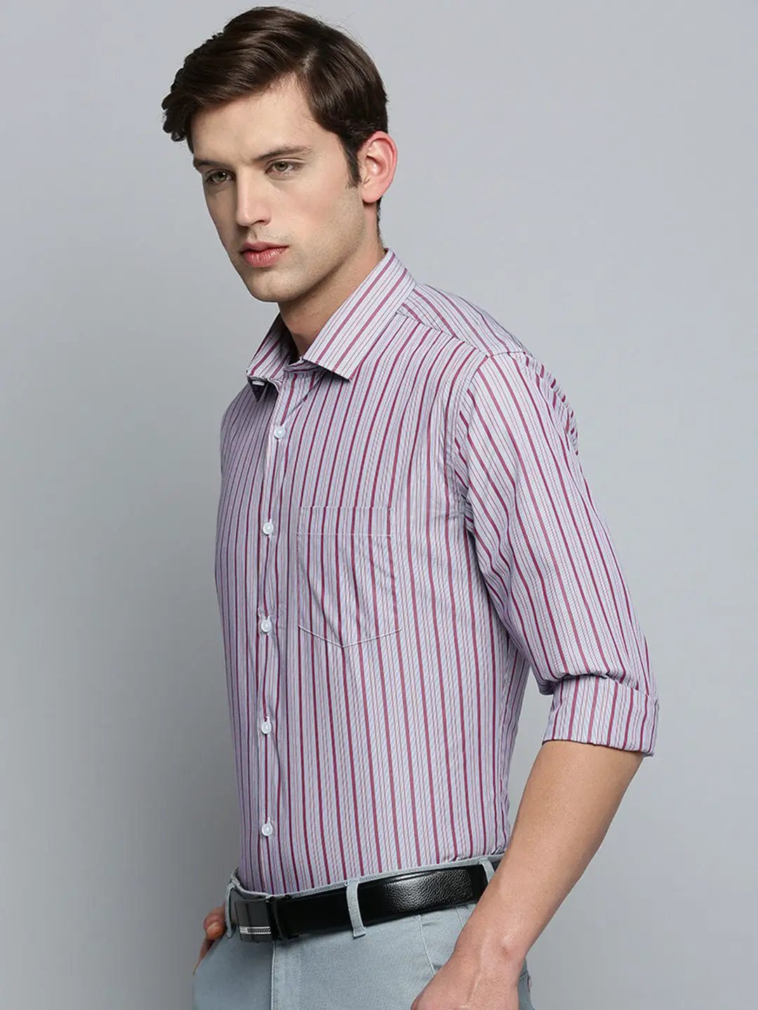 Men's Spread Collar Self Design Maroon Shirt