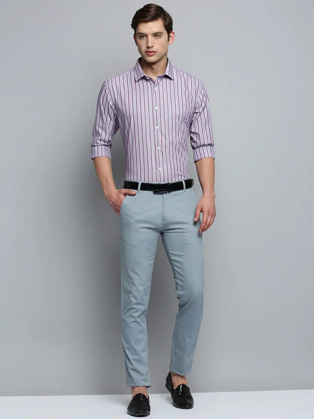 Men's Spread Collar Self Design Maroon Shirt