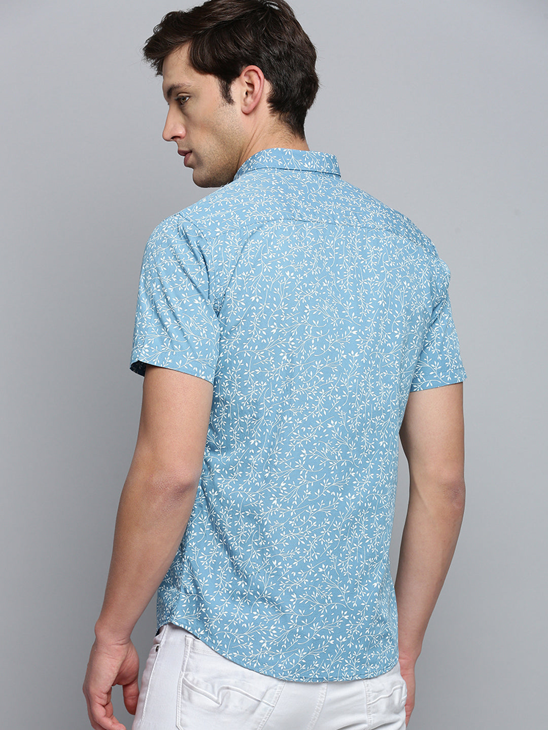 Men Spread Collar Printed Blue Shirt