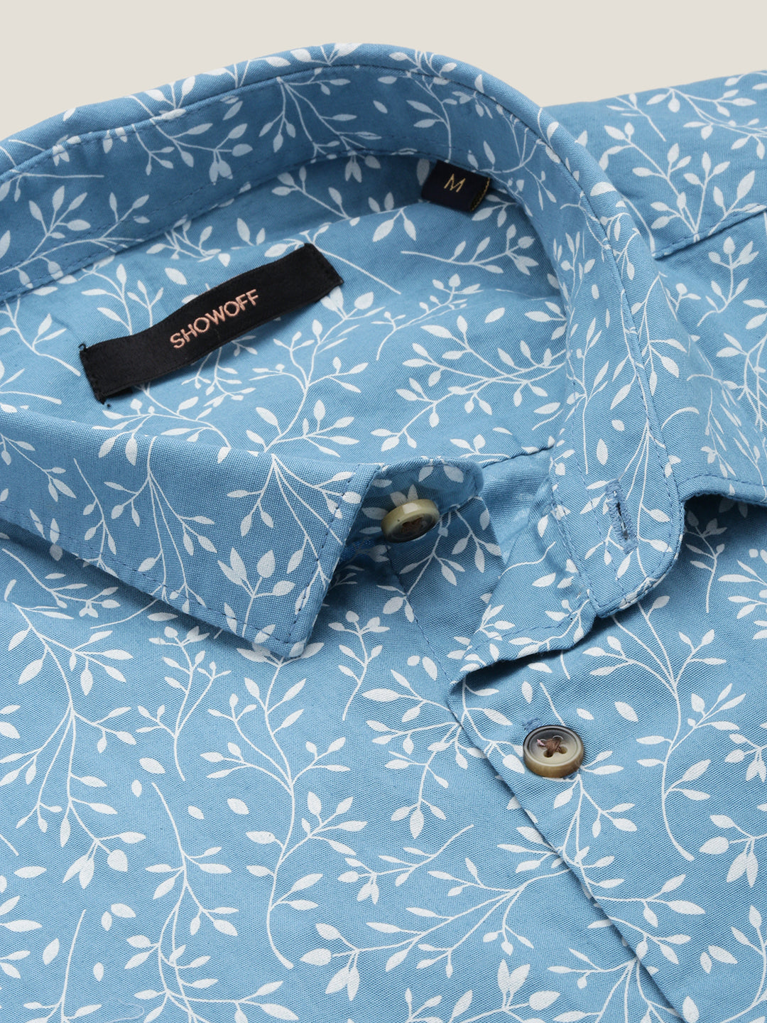 Men Spread Collar Printed Blue Shirt