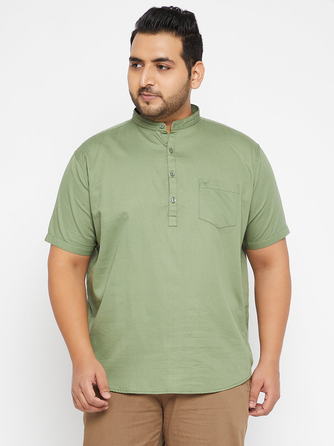 Men Solid Green Straight Kurta