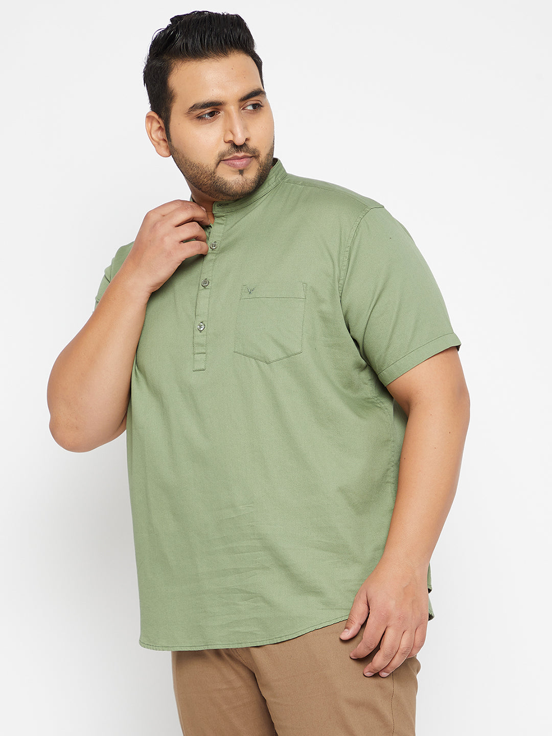 Men Solid Green Straight Kurta