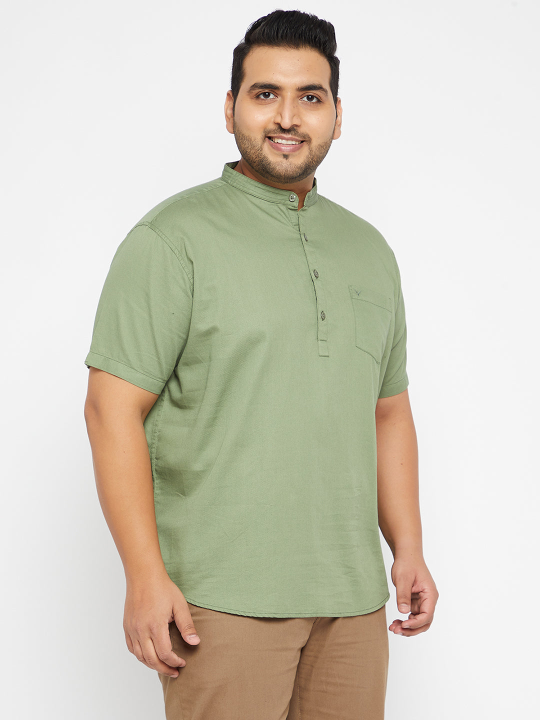 Men Solid Green Straight Kurta