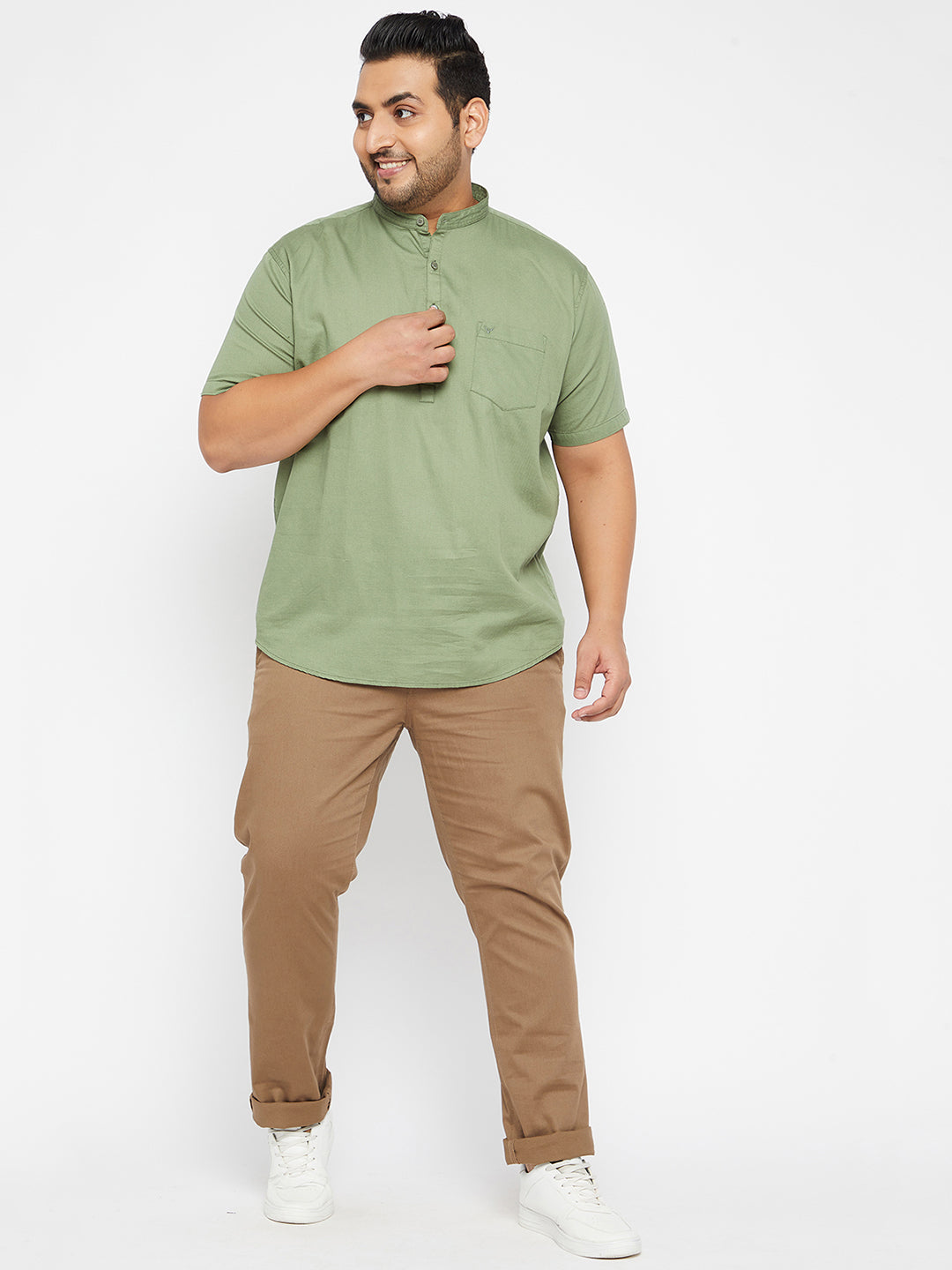 Men Solid Green Straight Kurta