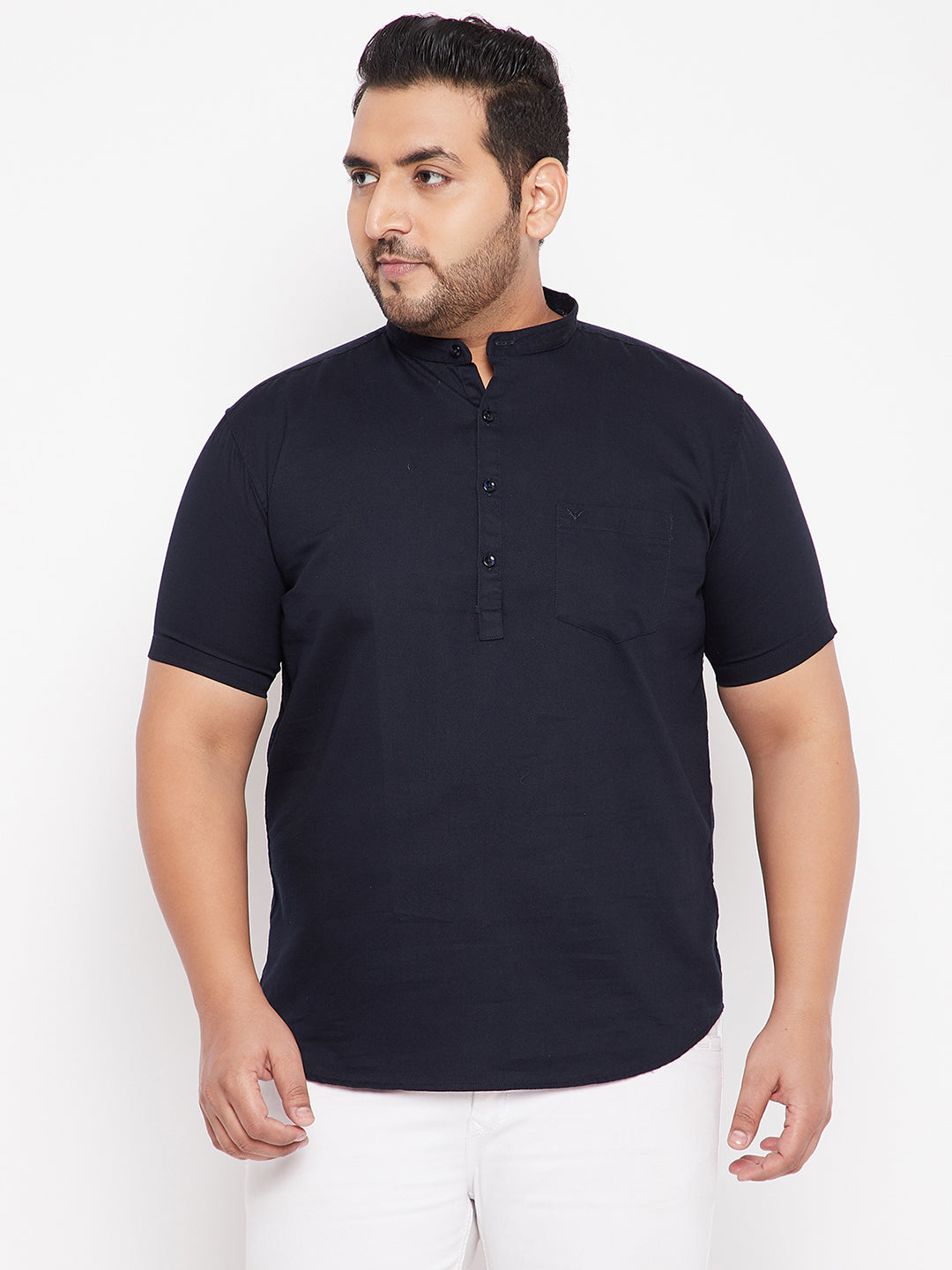 Men Solid Navy Blue Straight Kurta