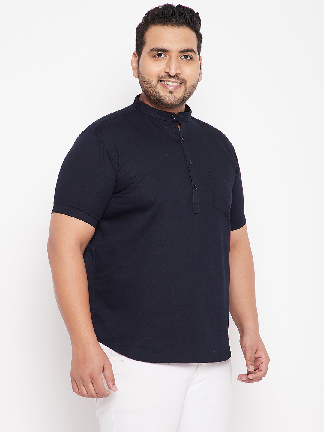 Men Solid Navy Blue Straight Kurta