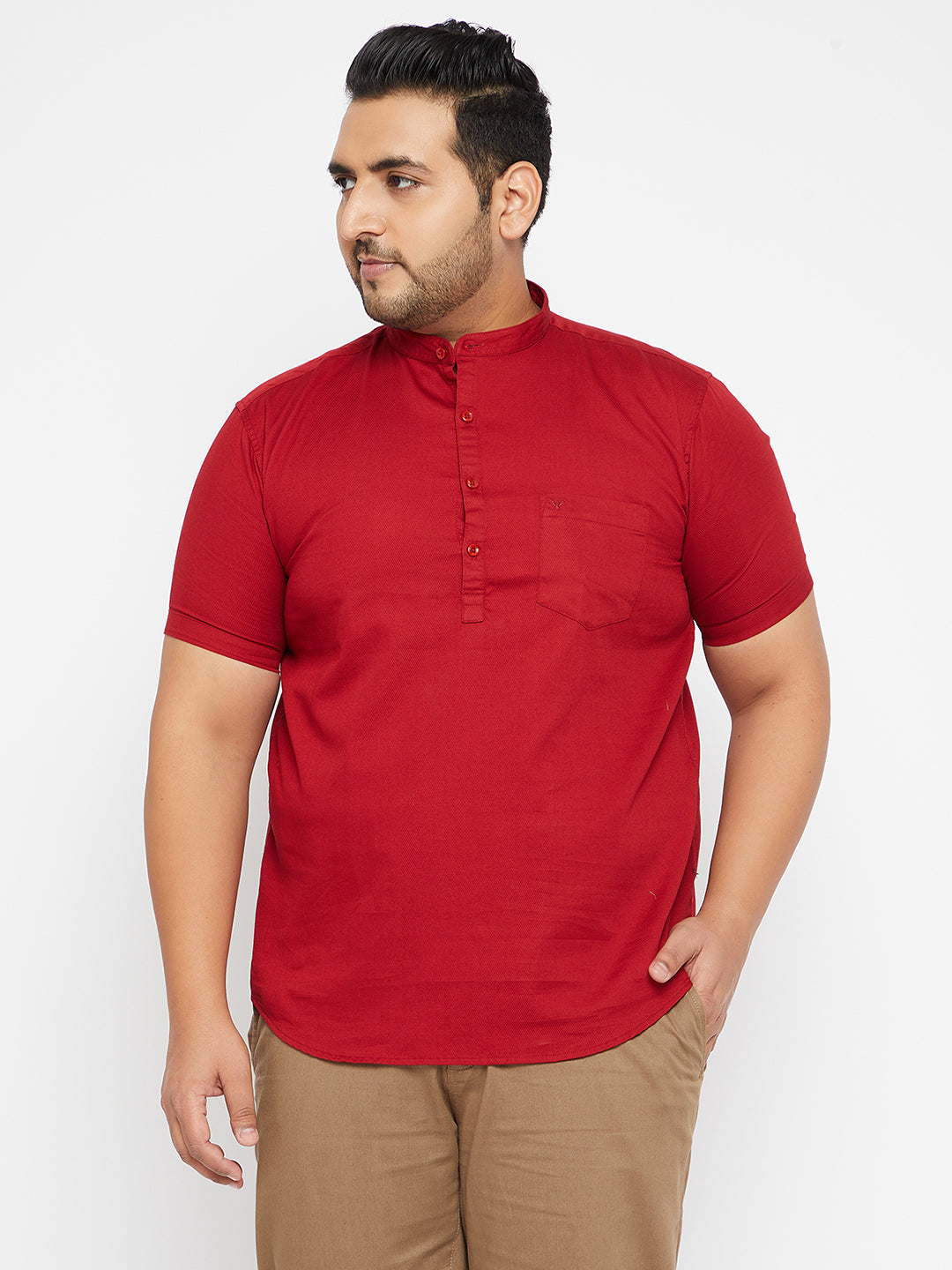 Men Solid Red Straight Kurta