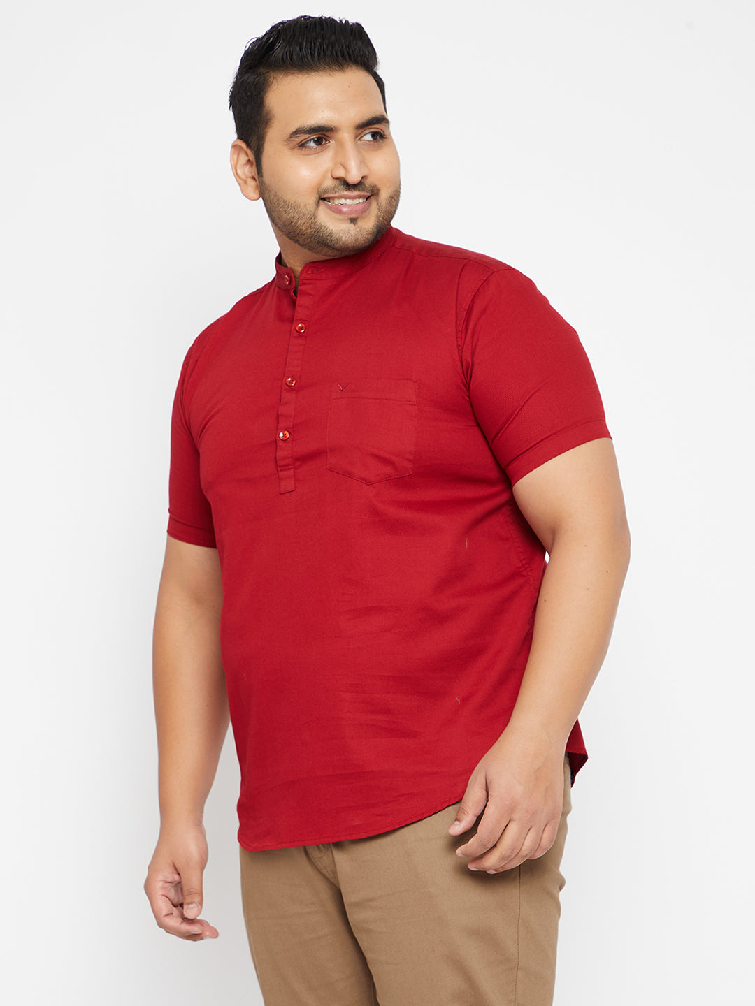 Men Solid Red Straight Kurta