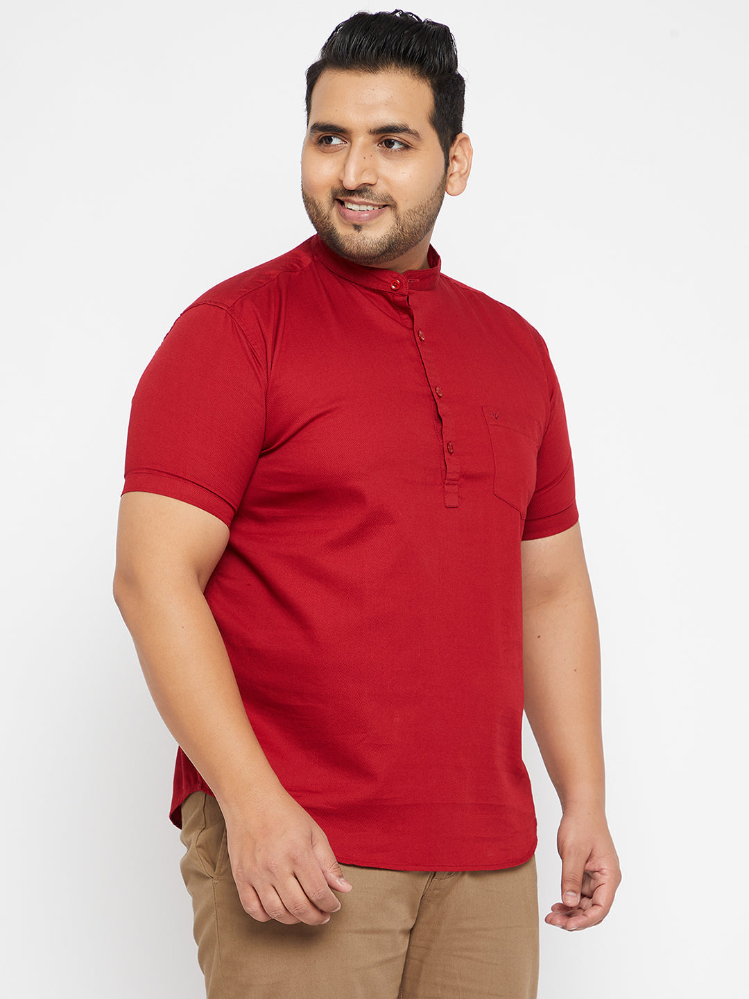 Men Solid Red Straight Kurta