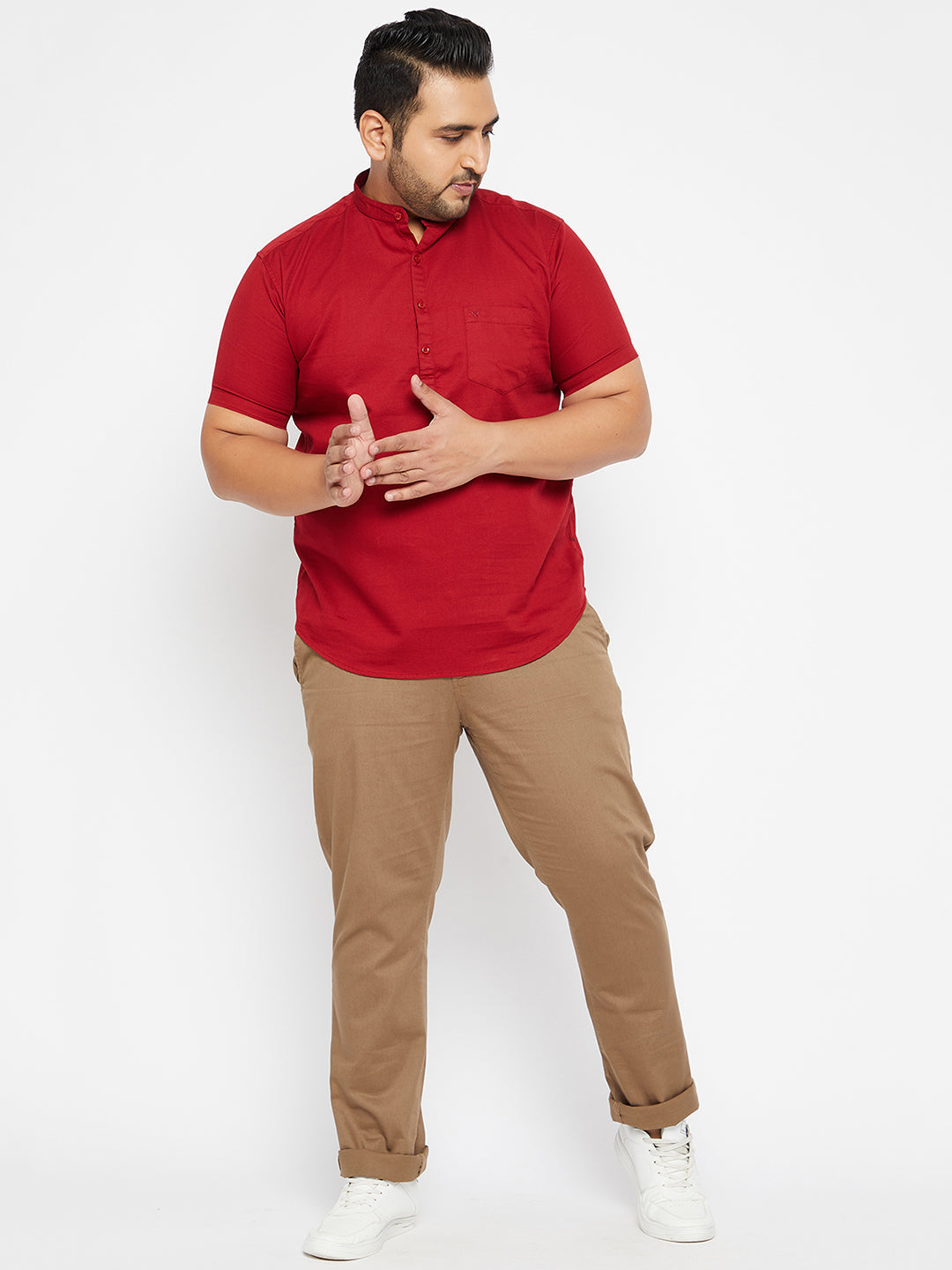 Men Solid Red Straight Kurta