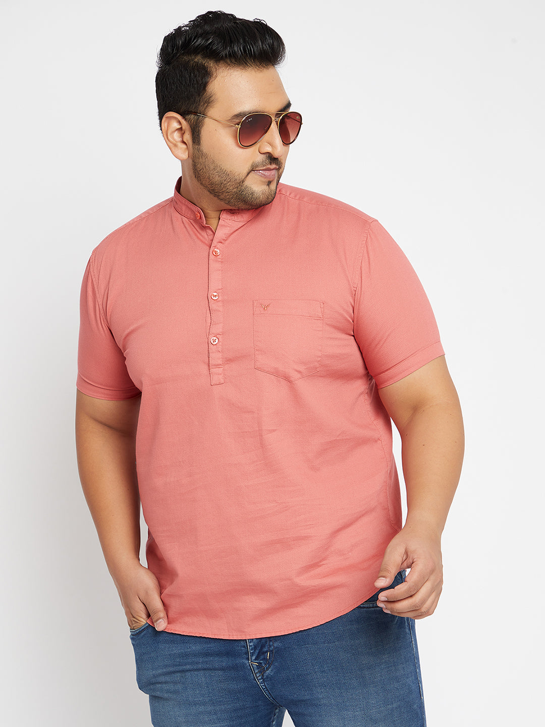 Men Solid Pink Straight Kurta