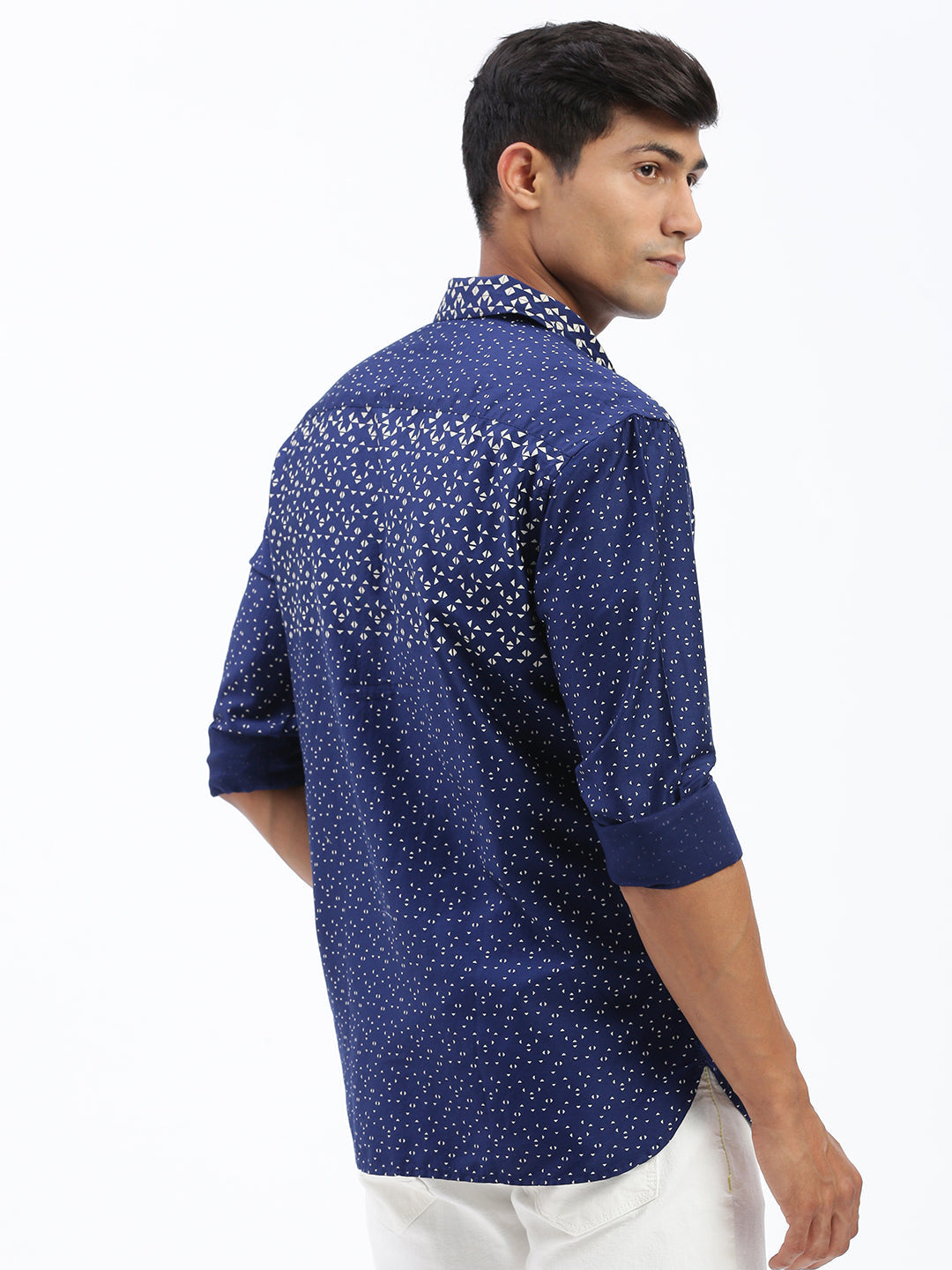 Men Micro Print Navy Blue Slim Fit Shirt