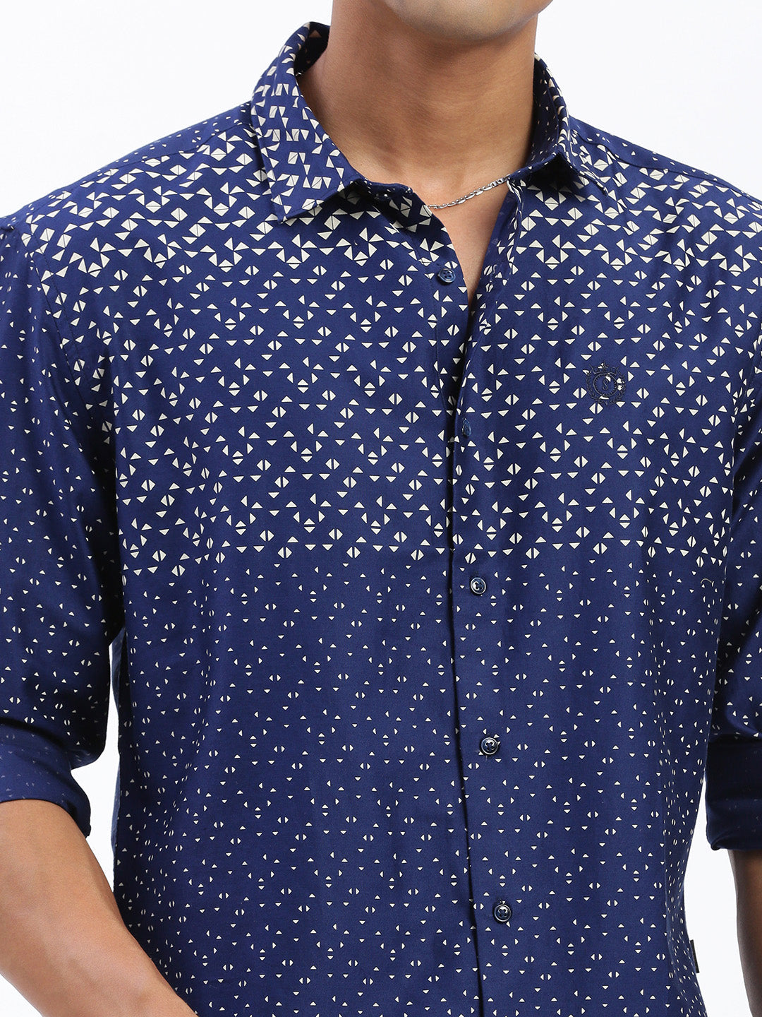 Men Micro Print Navy Blue Slim Fit Shirt