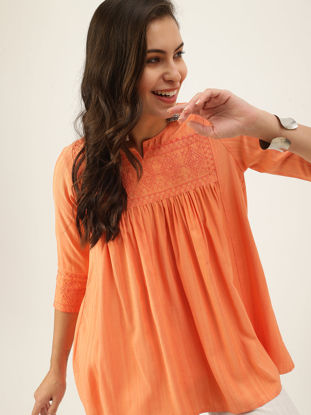 Women's Orange A-Line Kurti