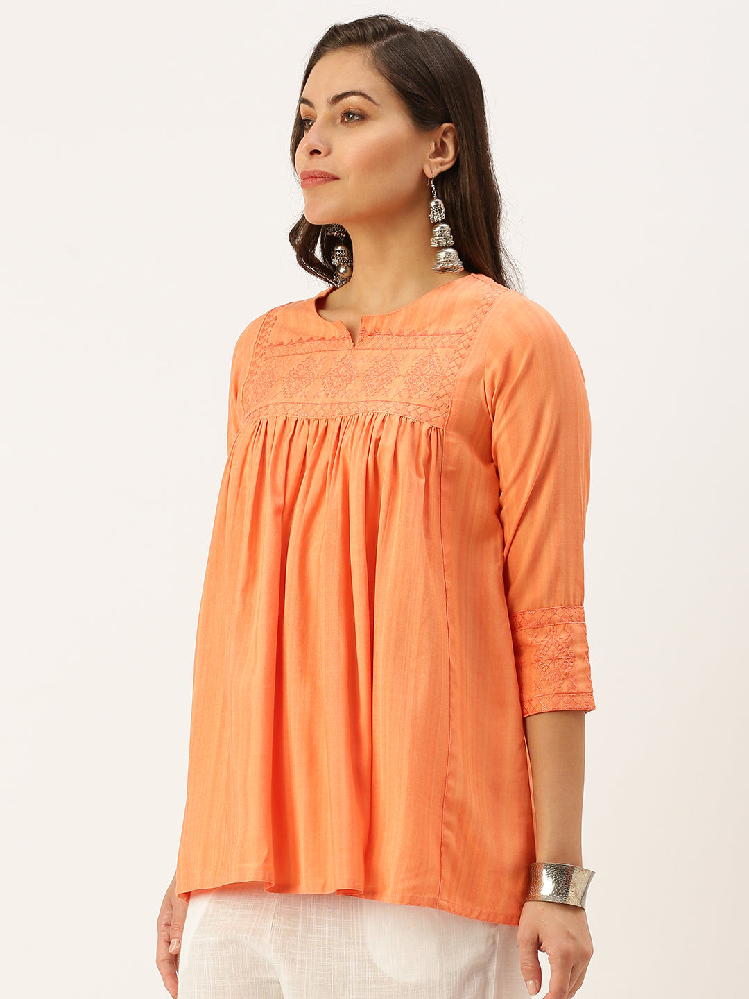 Women's Orange A-Line Kurti