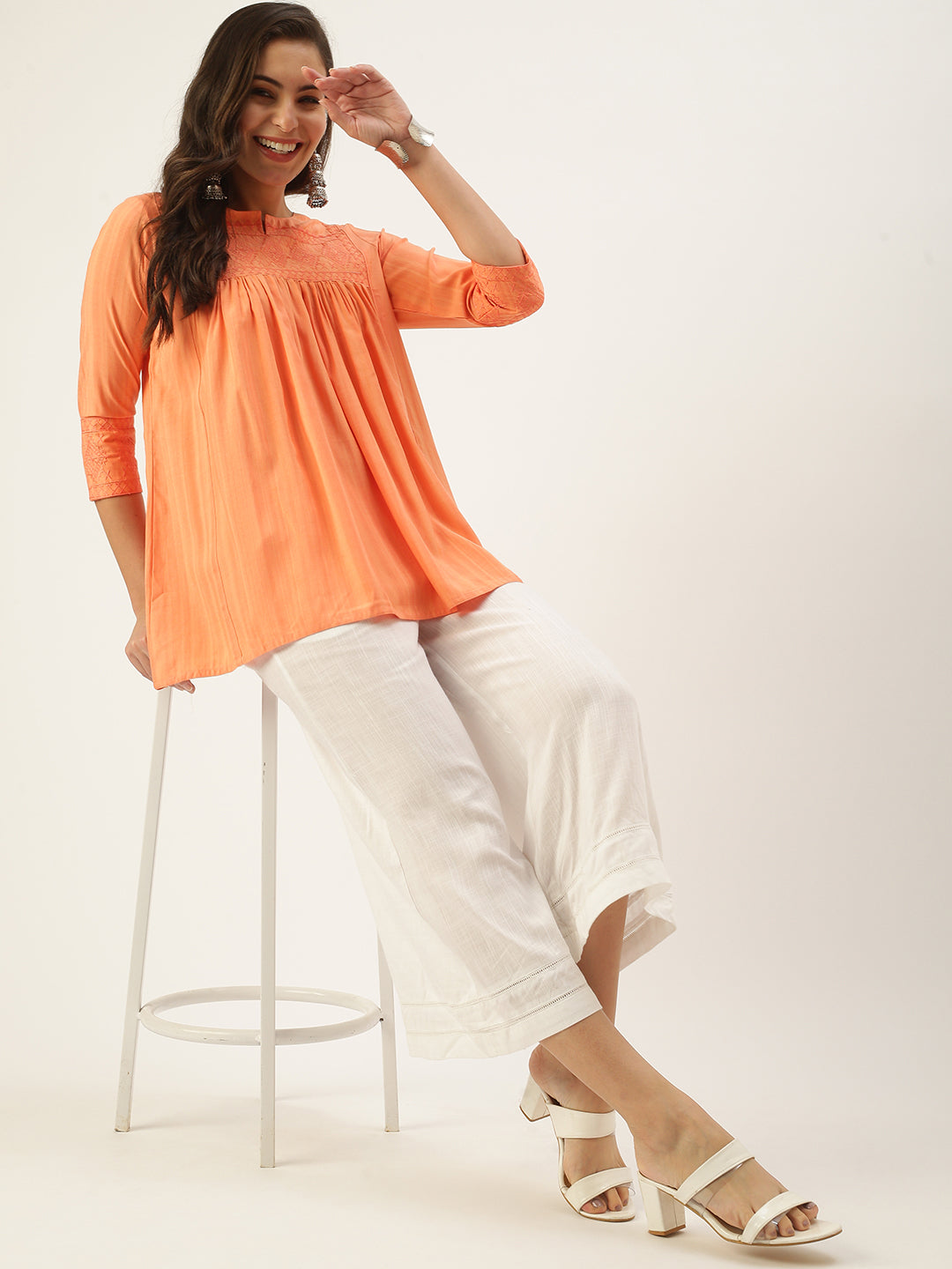 Women's Orange A-Line Kurti