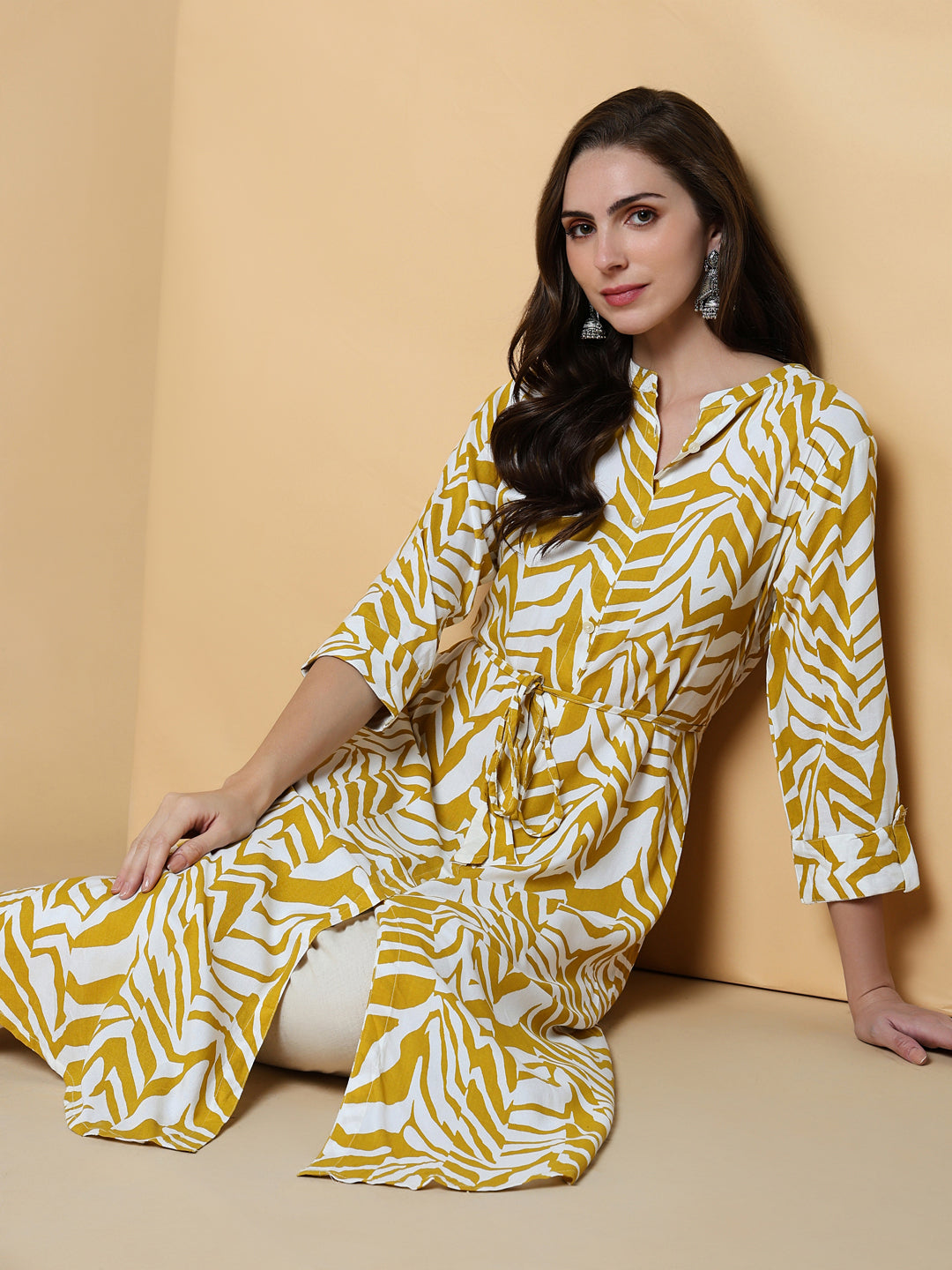 Women Yellow Abstract A-Line Kurta