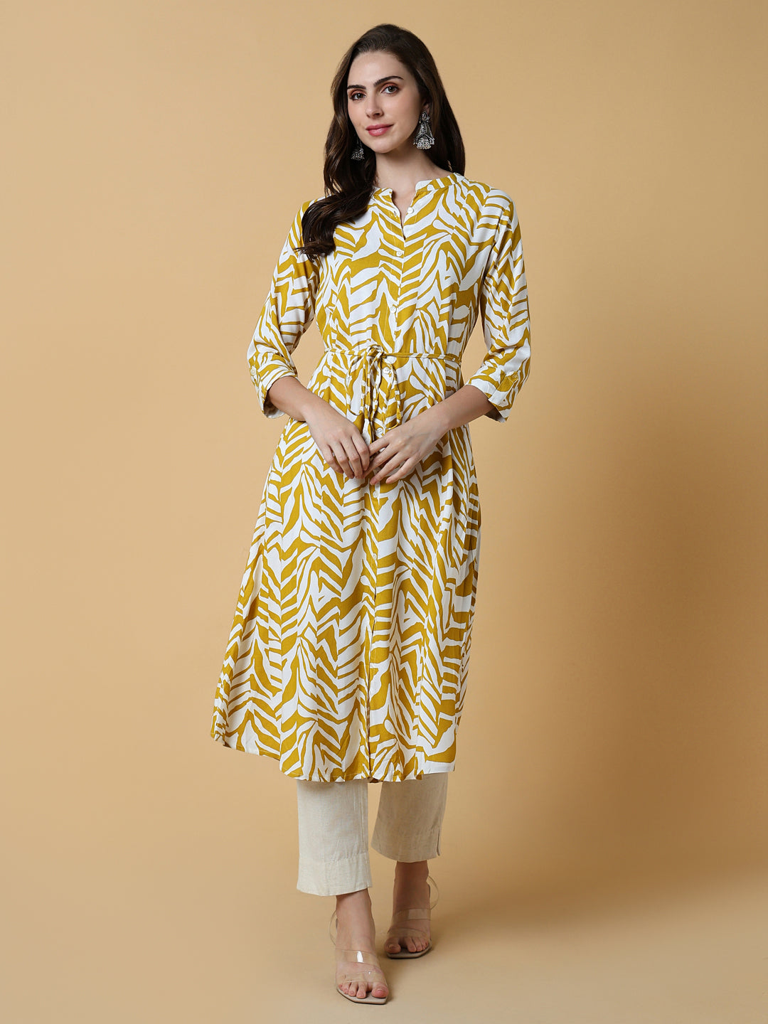 Women Yellow Abstract A-Line Kurta