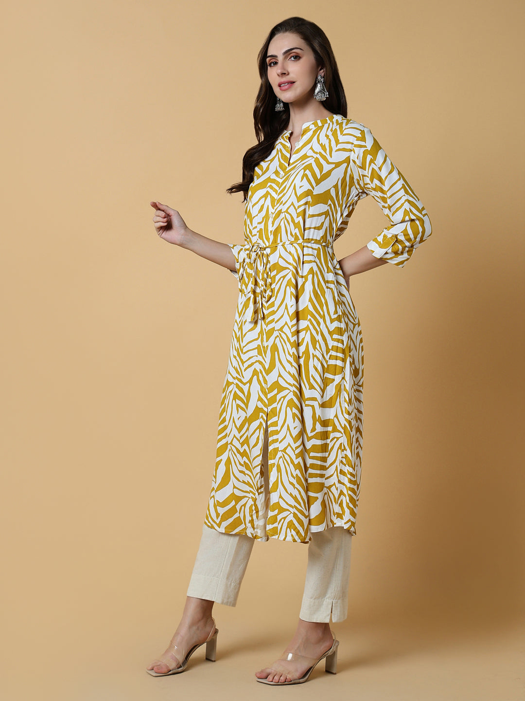 Women Yellow Abstract A-Line Kurta