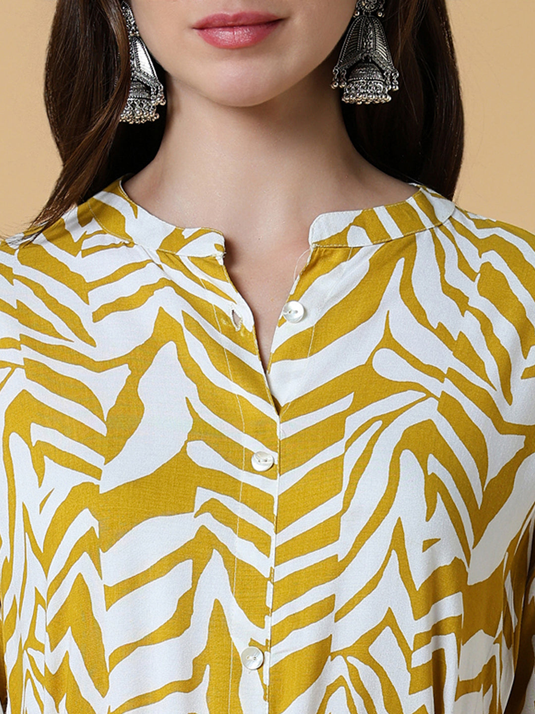 Women Yellow Abstract A-Line Kurta