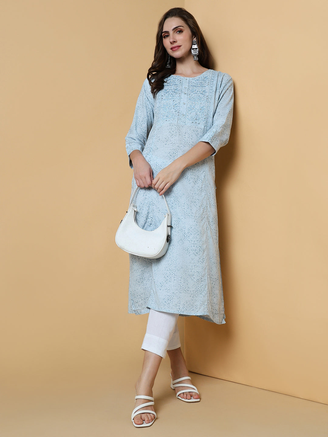 Women Blue Graphic Straight Kurta