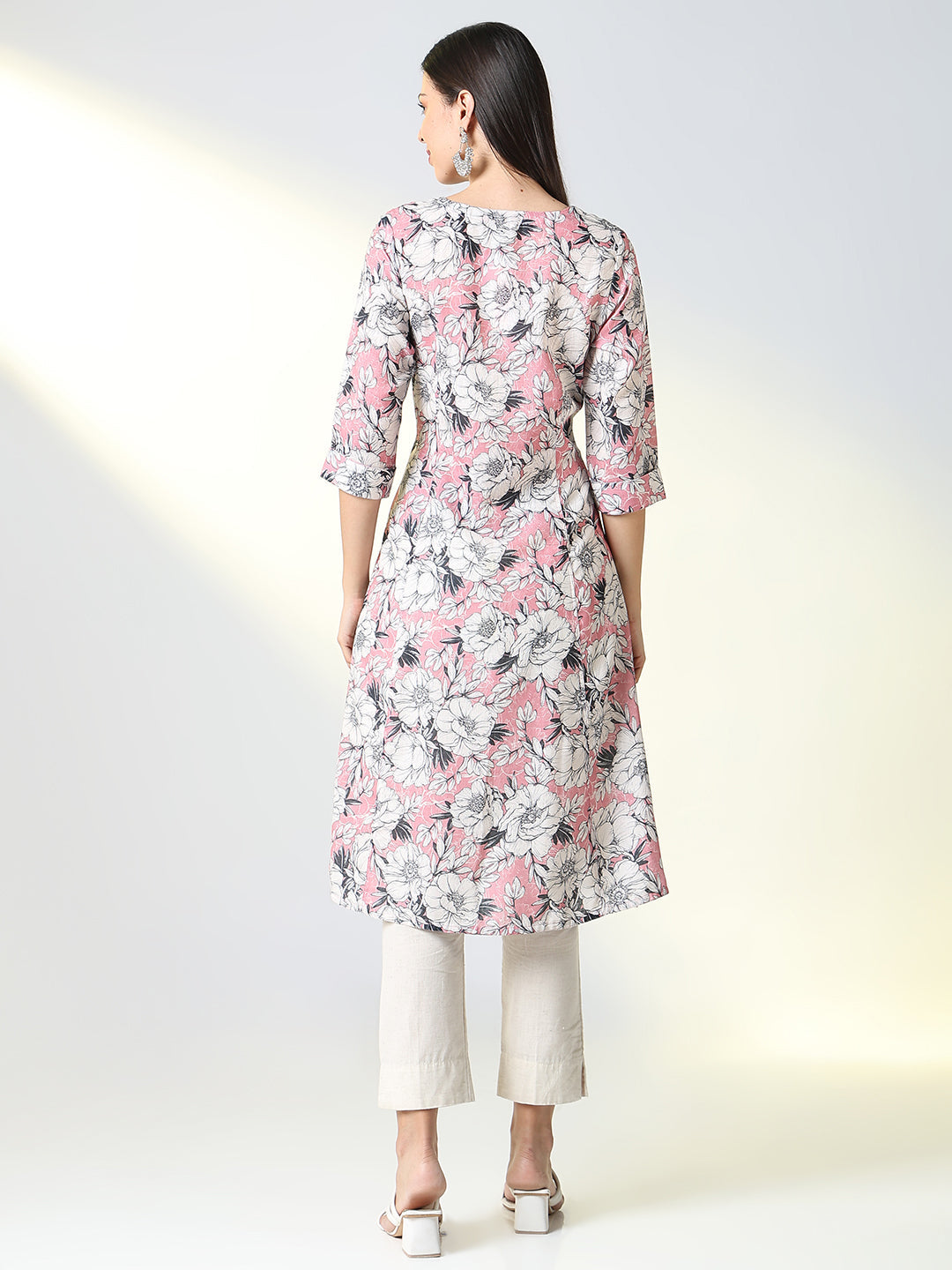 Women Pink Floral A Line Kurta