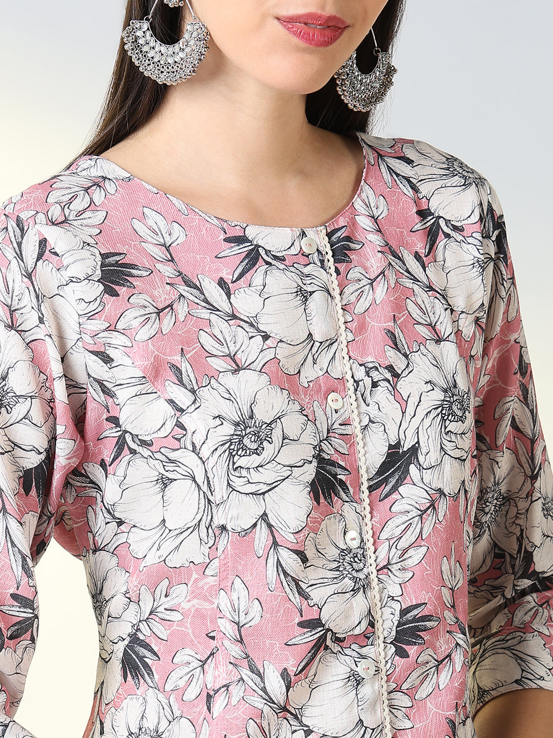 Women Pink Floral A Line Kurta