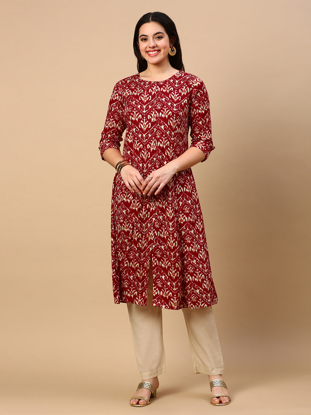 Women Red Graphic A Line Kurta