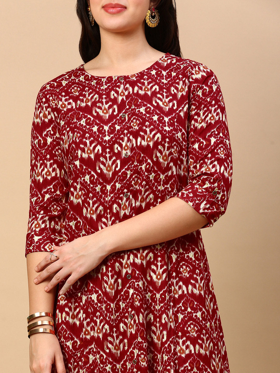 Women Red Graphic A Line Kurta