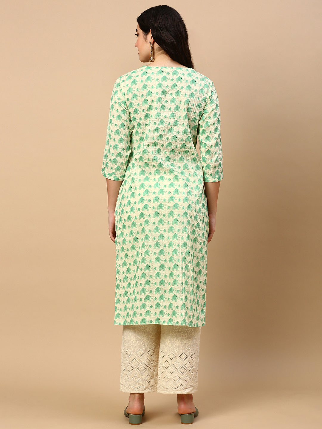 Women Green Graphic Straight Kurta