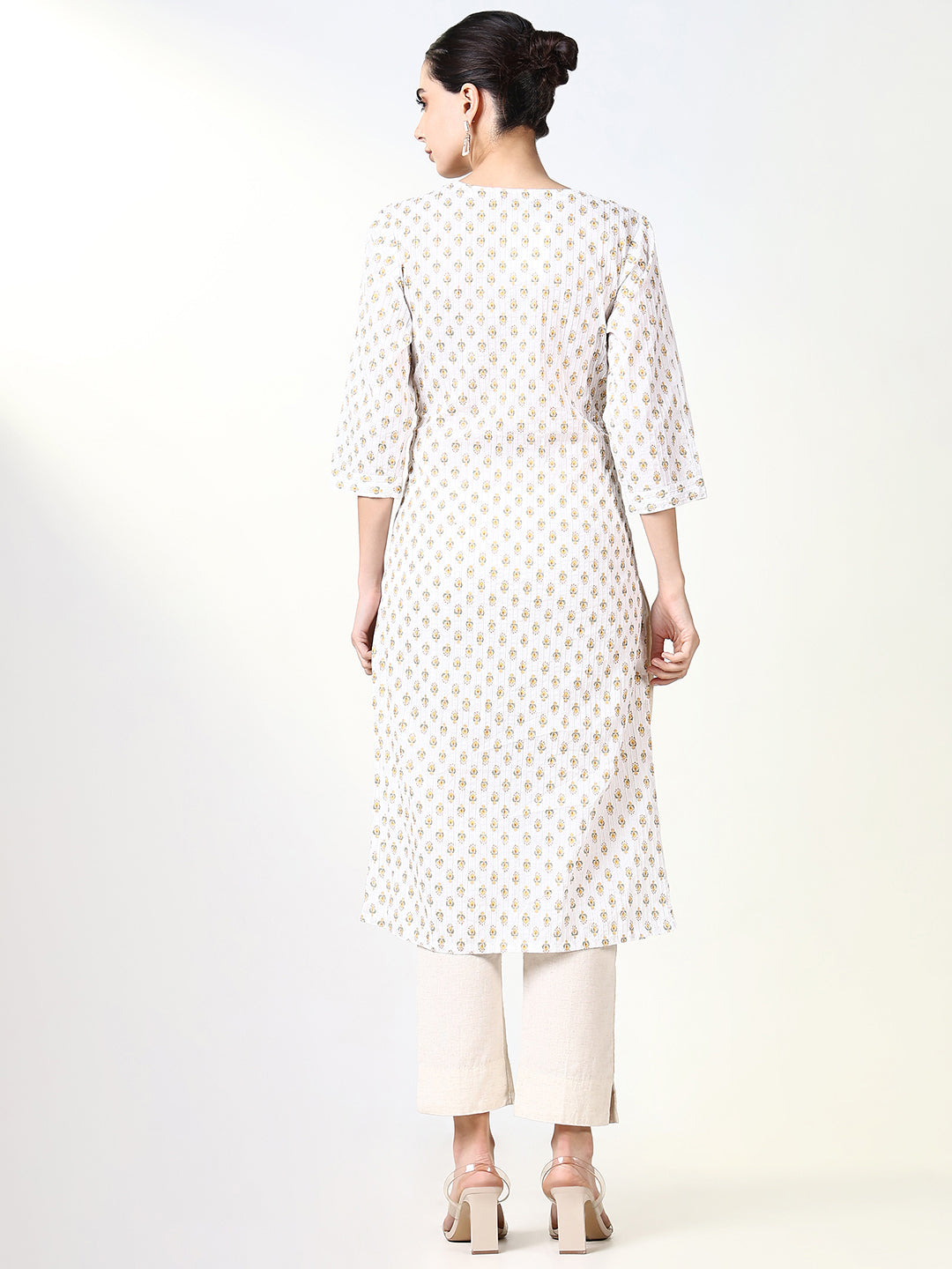 Women White Floral Straight Kurta