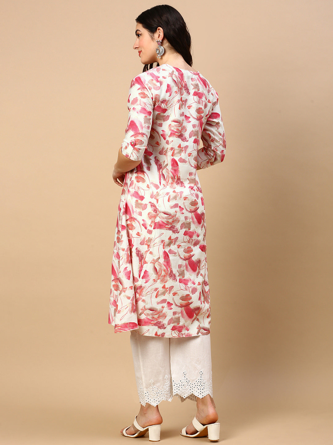 Women Pink Floral A Line Kurta